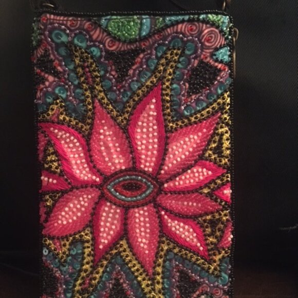 Colorful beaded Club Bag, 4.5" W x 7.5" H, shoulder bag, wristlet, side zipper - Picture 2 of 3